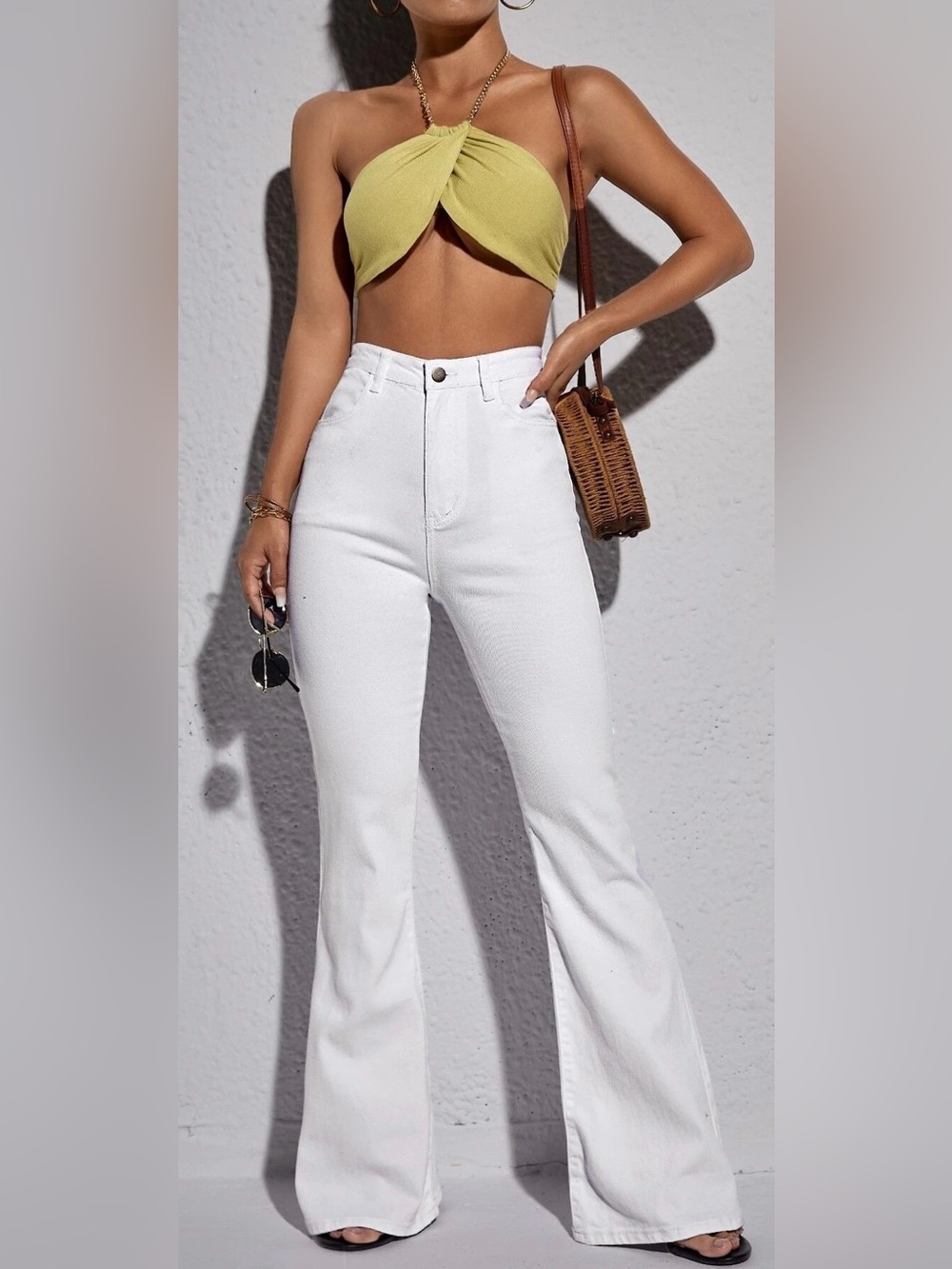 SHEIN High Waist Flare Jeans, White, Size 4, EUC